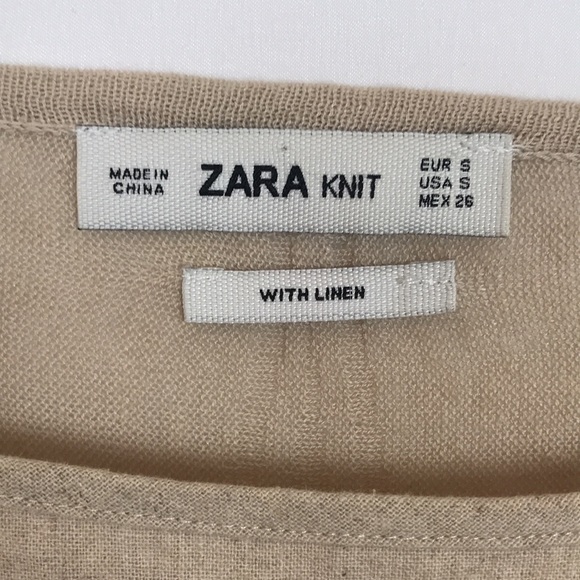 Zara Knit w/Linen Tan Trapeze Mini Dress Small - Picture 8 of 8